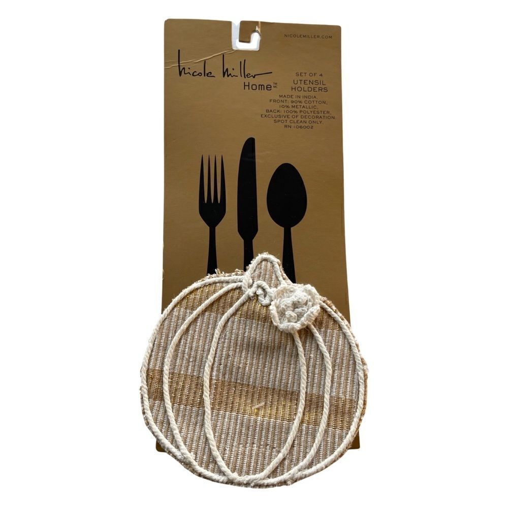 Nicole Miller Home Embroidered Pumpkin Thanksgiving Utensil Holders Set of 4 NWT
